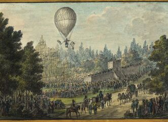 Wilhelmine Reichard v balonu nad Vídní v létě 1820. Wien Museum
